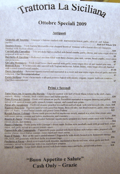 wTrattoria La Siciliana Menu